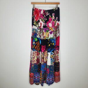Romchard Womens Colorful Floral Patch Pull On Midi Skirt Standard Size Hippie